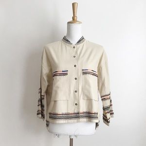 Anthropologie Velvet Cream Aztec Print Blazer